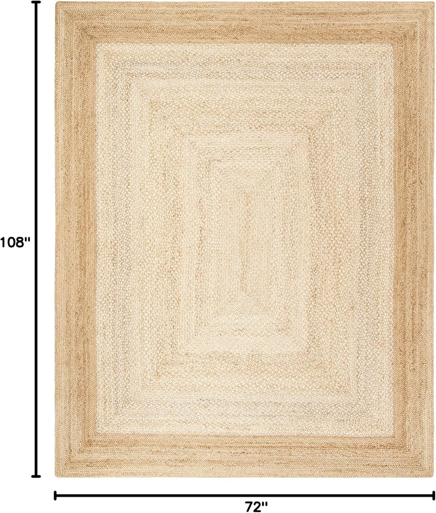 Natural Fiber Collection Area Rug - 6' x 9', Natural & Ivory, Handmade Farmhouse Boho Coastal Rustic Jute, Ideal for