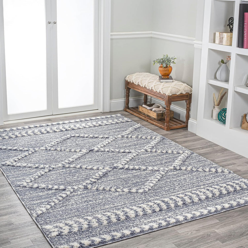 Trellis High-Low Gray/Cream Indoor Area Rug, Sofie Moroccan, Easy-Cleaning, High Traffic, Pet-Friendly