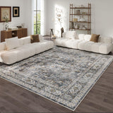 9x12 Rug Washable Boho Soft Large Area Rug Non-Slip Faux Wool Vintage Rug for Living Room, Farmhouse
