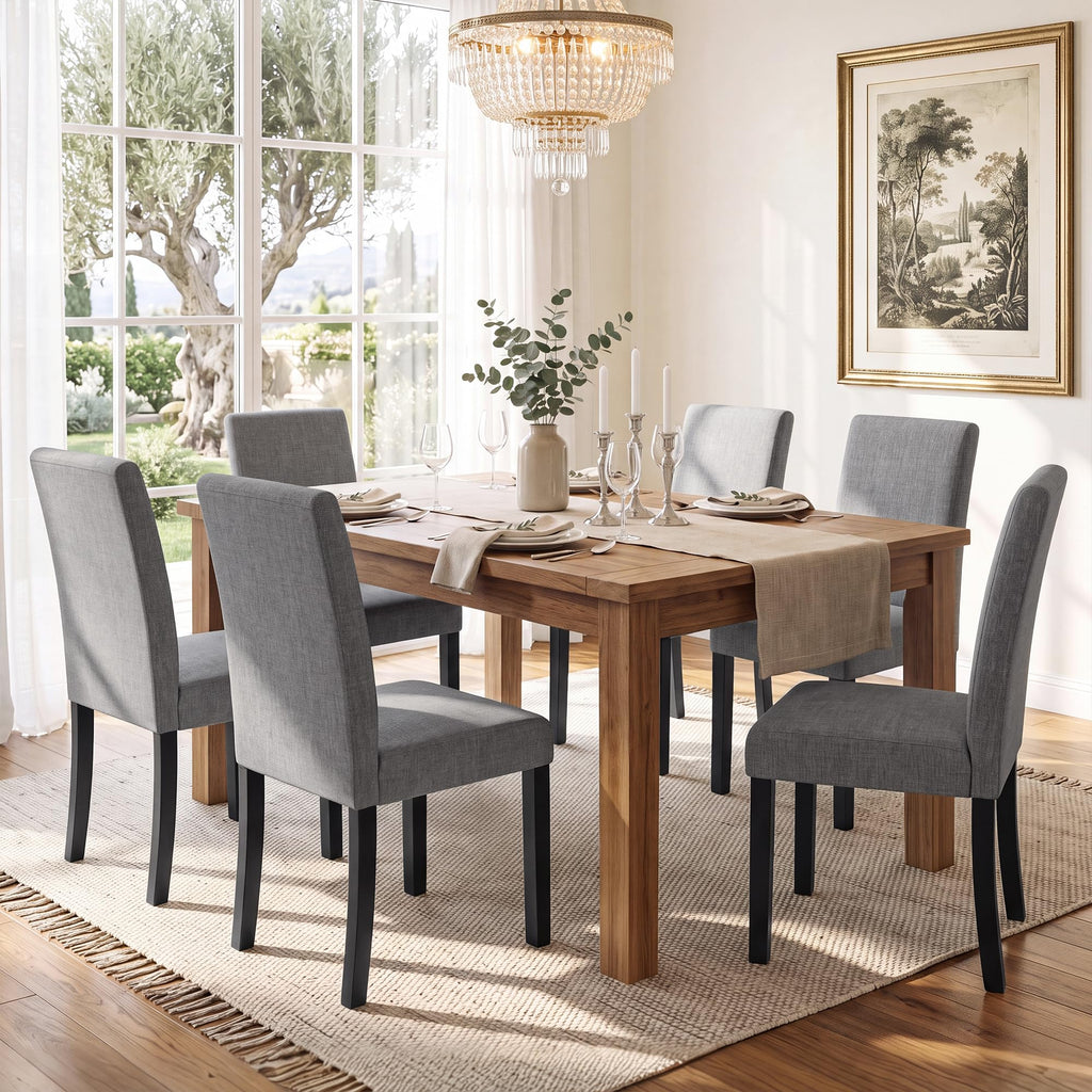 Set of 4, Modern Stylish Fabric Upholstered Parson Chair, Dining Room Chairs with Solid Wood Legs Living Room, Grey