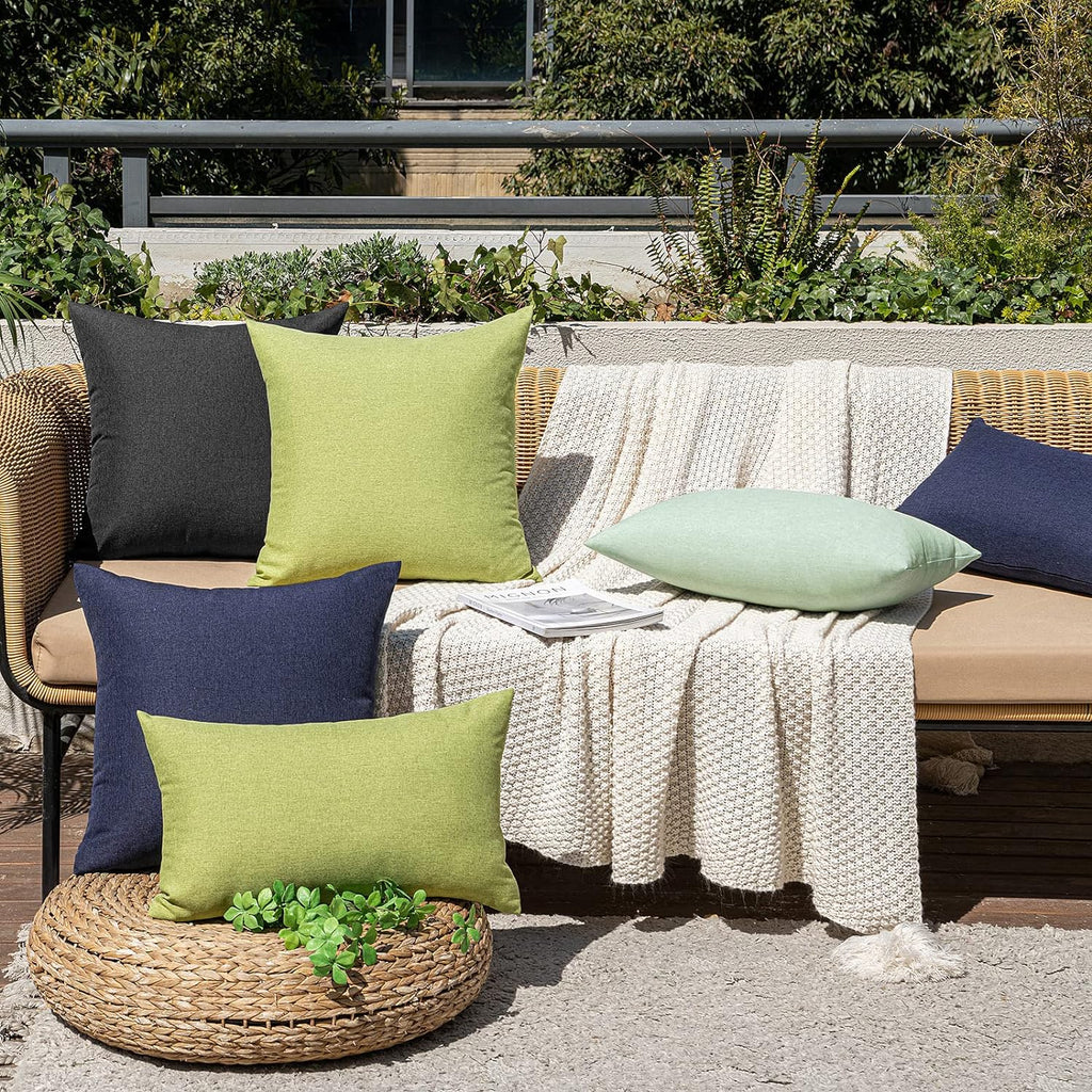Pack of 2 Decorative Outdoor Solid Waterproof Throw Pillow Covers Faux Linen Garden Farmhouse Cushion Cases for