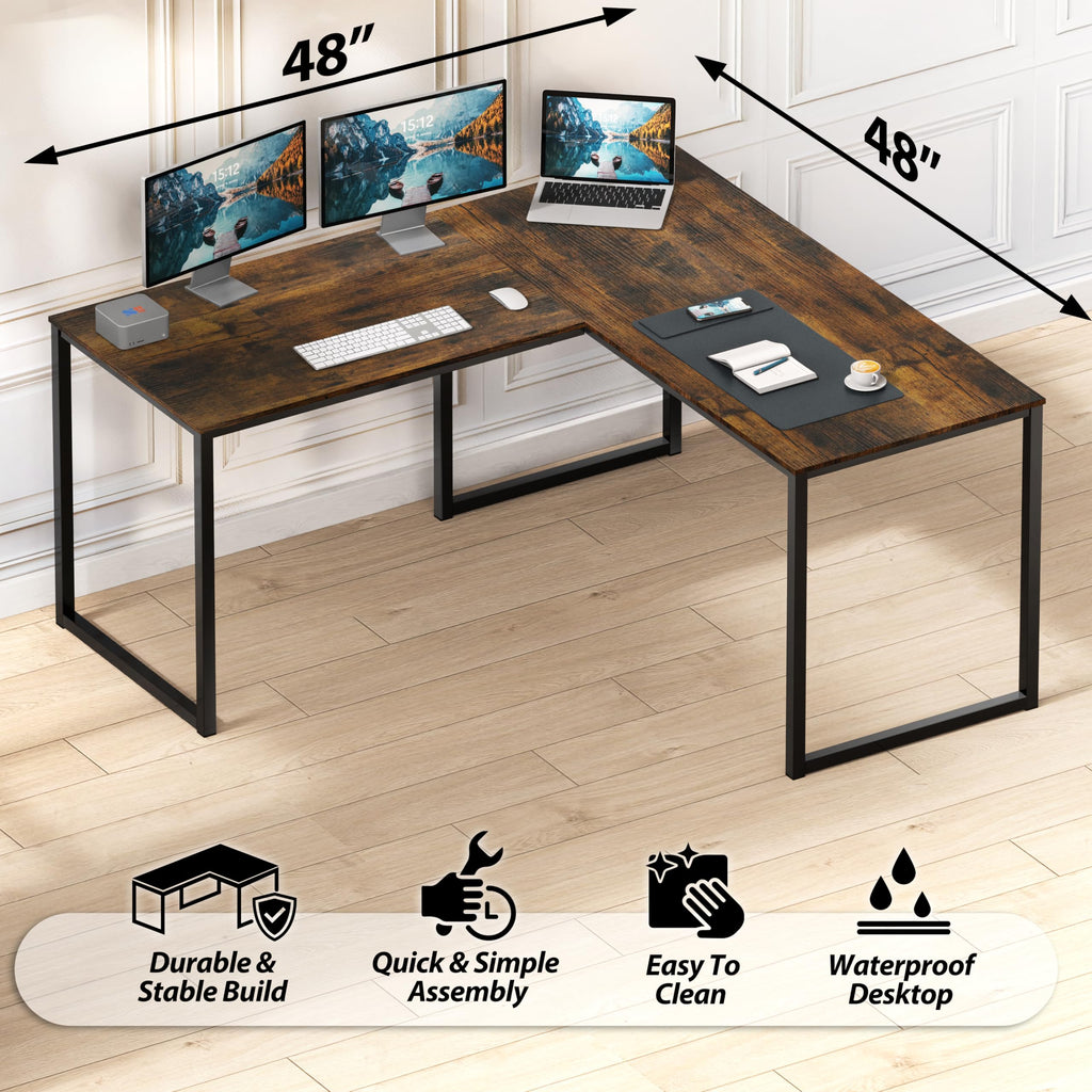 Mission 48 x 48 L-Shape Home Office Computer Desk, Rustic Brown