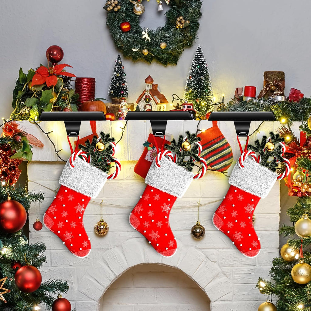 5 Pcs Black Christmas Metal Stocking Holders for Mantle, Heavy Duty Stocking Hangers Stocking Hook Xmas Ornaments for
