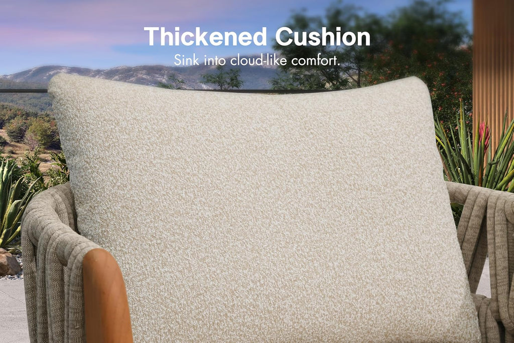 Pool Lounge Chairs Plush 10" Cushion Patio Chaise Lounge Khaki | Thick Rope Weave, Thick Comfortable Cushion