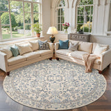 Zenith Round Rug 8ft Area Rug Soft 8'Round Vintage Floral Rug Non-Slip Low-Pile Machine Washable Car
