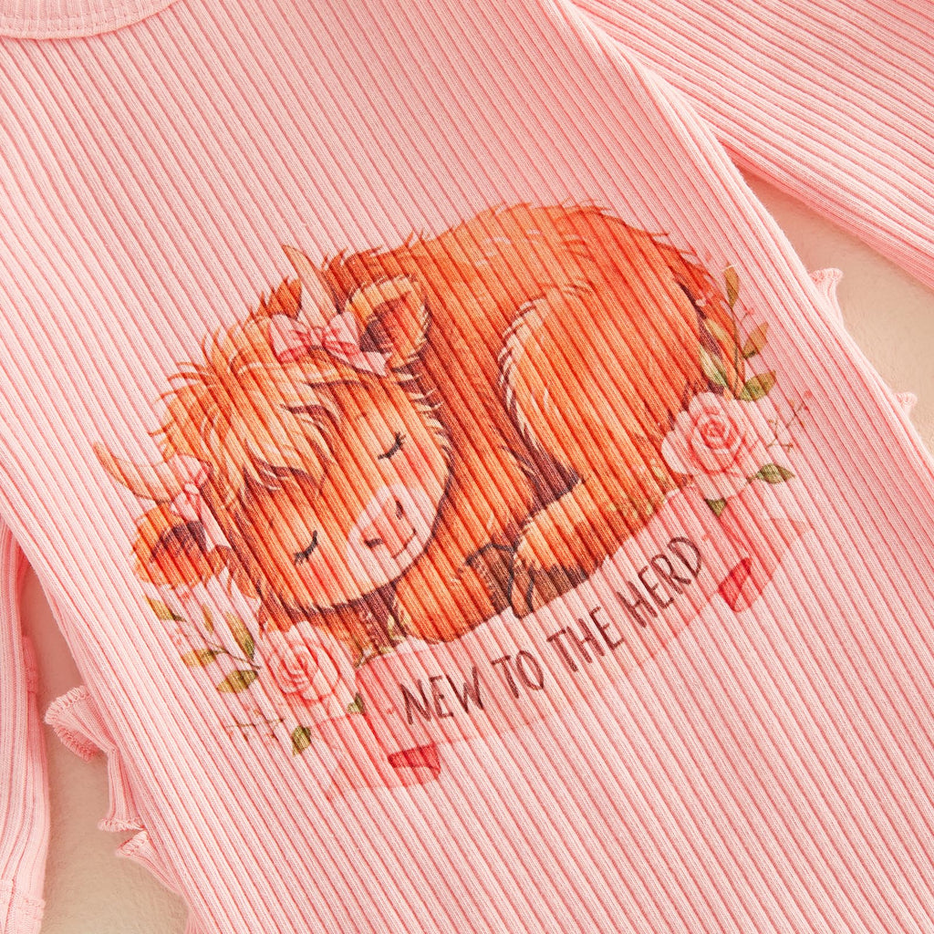 Newborn Baby Girl Clothes Western Cowgirl Jumpsuit Ribbed Knit Romper One Piece Coming Home From Hospital Outfit (B