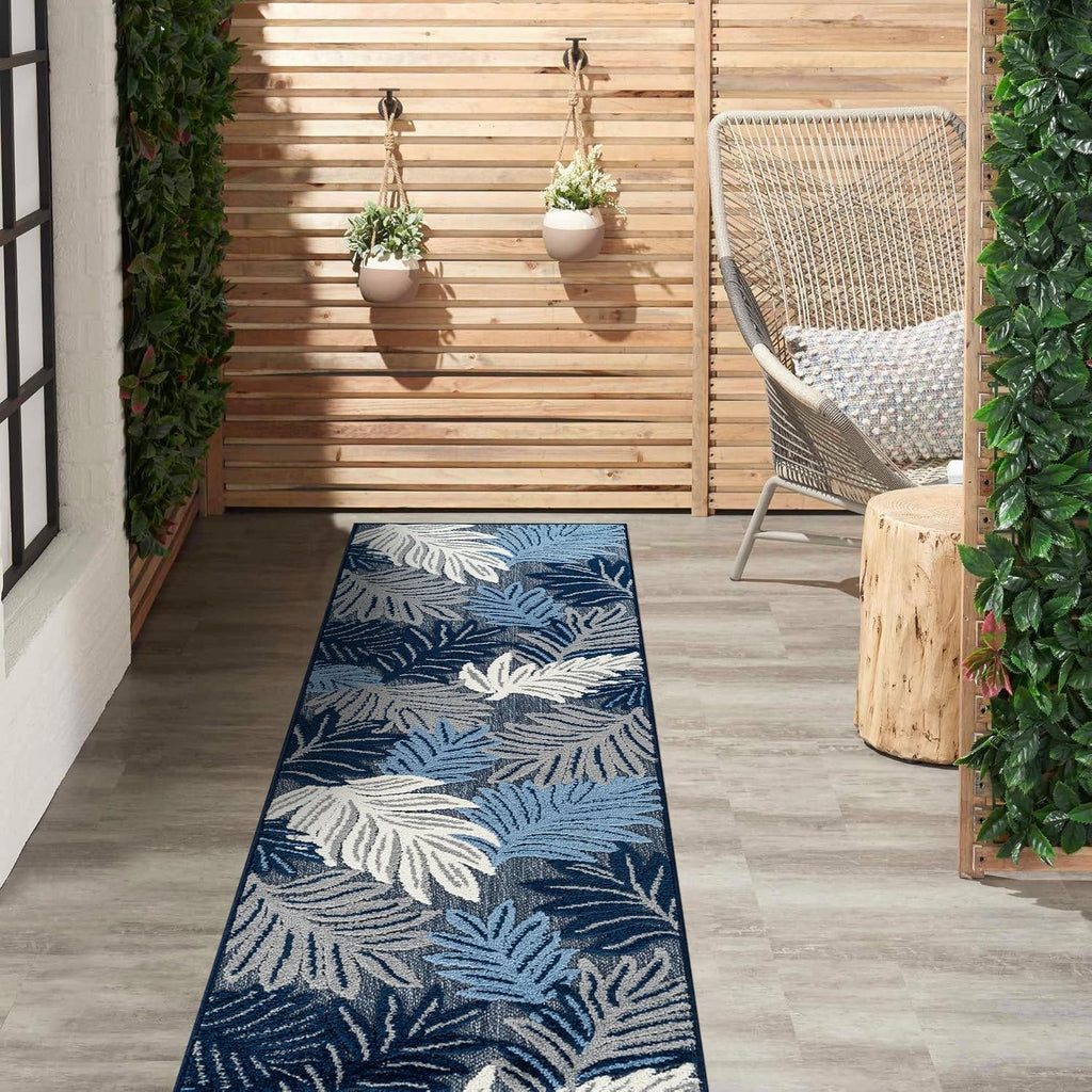 Transitional High-Low Indoor Outdoor Runner Rug Navy