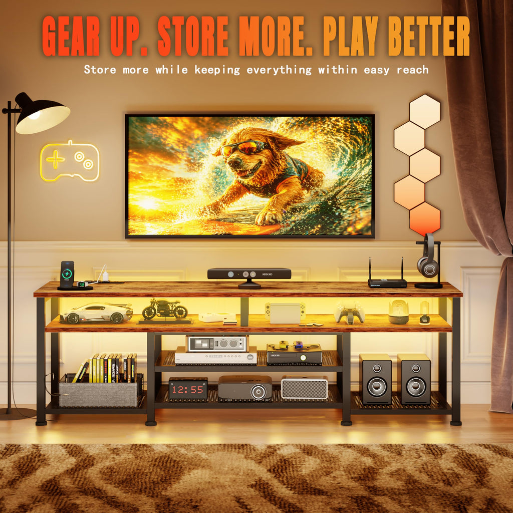 TV Stand for 70/75/80 inch TV, 71 in Entertainment Center with LED Lights and Power Outlets, TV Console Table with