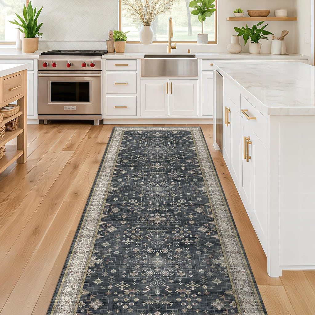 Dark Washable Long Runners s, 2'6"x8' Wide Kitchen Runner Rug, Entryway Indoor Rug, Non Slip Rubber Backing Boho