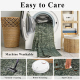8ft Green Round Washable Area Rug for Living Room Vintage Boho Non Slip Circle 8x8 Large Rug Distres