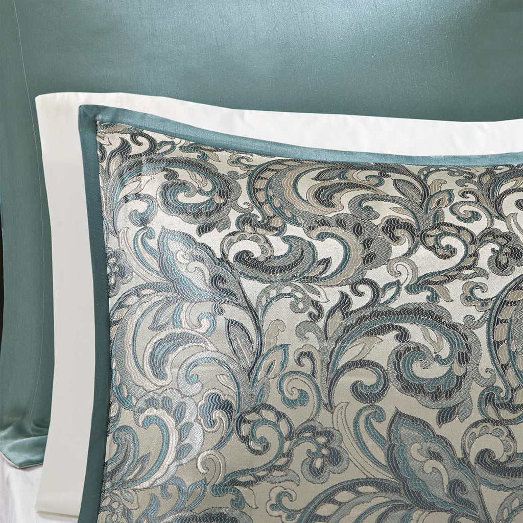 24 Piece Faux Silk Paisley Queen Comforter Set with Matching Curtains, Down Alternative Hypoallergenic
