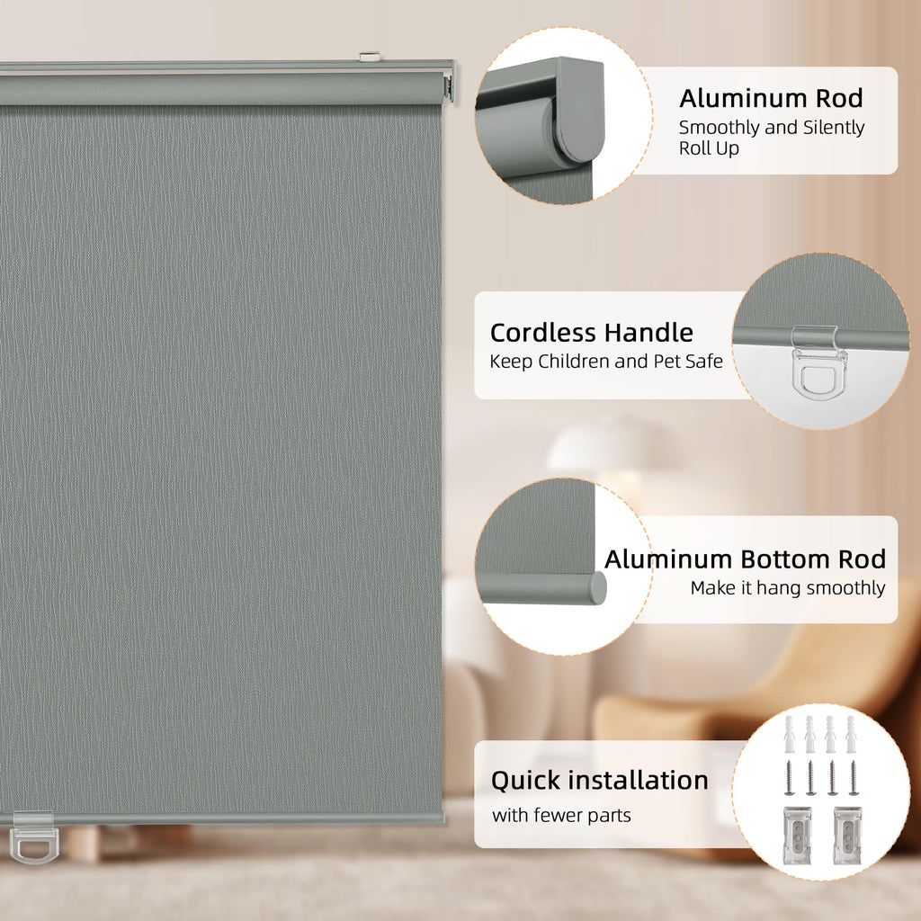 Blackout Roller Shades for Window, Cordless Pull Down Blinds