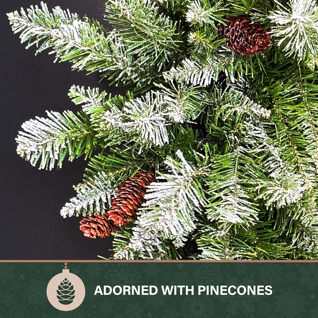 36" Frosted Pine Wreath Door Hanging with Pinecones, No Lights, FFWRA036-0SN, Snow
