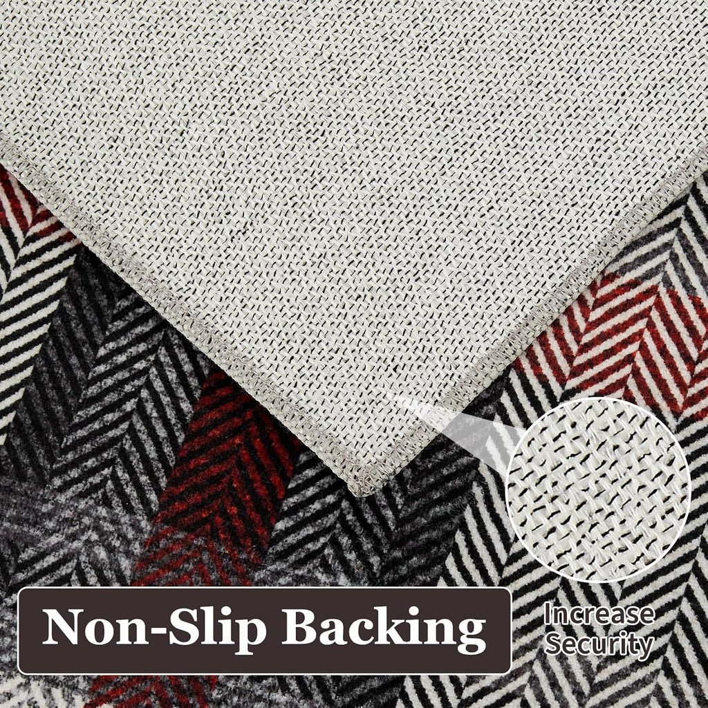 Washable Area Rug Modern Bedroom Rustic Large Plaid Area Rug Checkered Non Slip Throw Rugs Stain Resistant