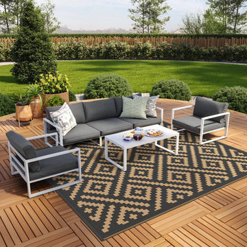 Outdoor Rug, Waterproof Plastic Rugs, 8'x10' Black Brown