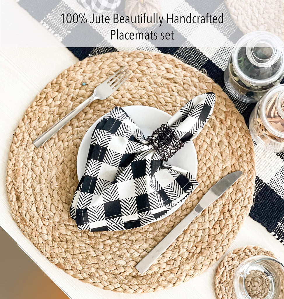 Round Woven Jute Braided Placemats, Set of 4, 14 Inch