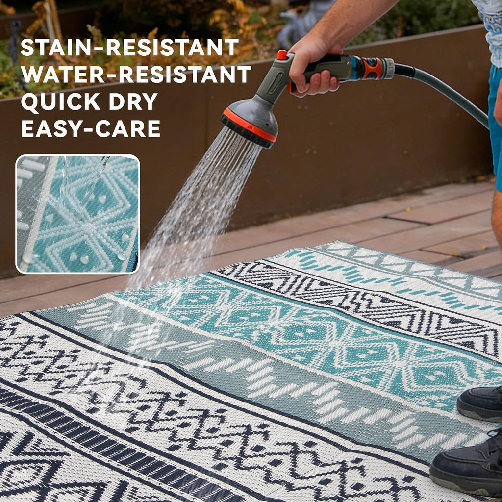 Outdoor Rug, Plastic Rug, Blue & Grey