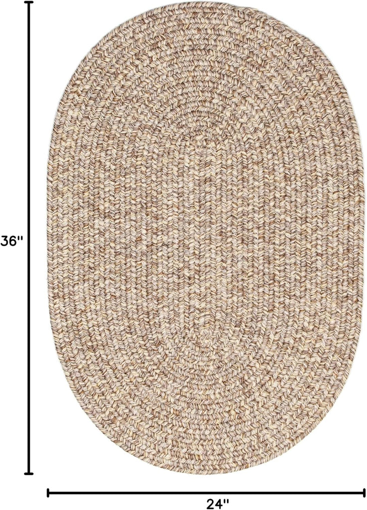 Rustic Farmhouse Living Indoor/Outdoor Reversible Braided Rug - Made in USA - Beige Mix 2' X 3' Oval