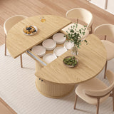Extendable Dining Table 43-59" for 4-6 People, Solid Wood Top with Fluted Slide Door & 8-Compartment Storage, Space
