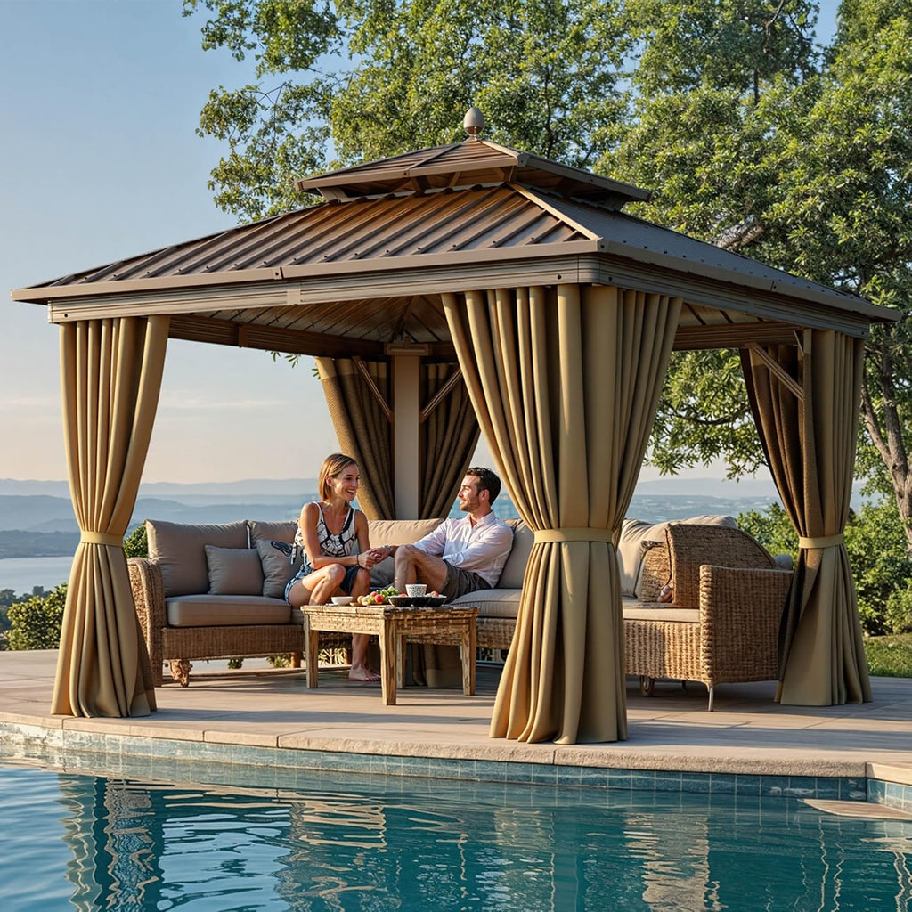 10x10ft Hardtop Gazebo with Nettings and Curtains