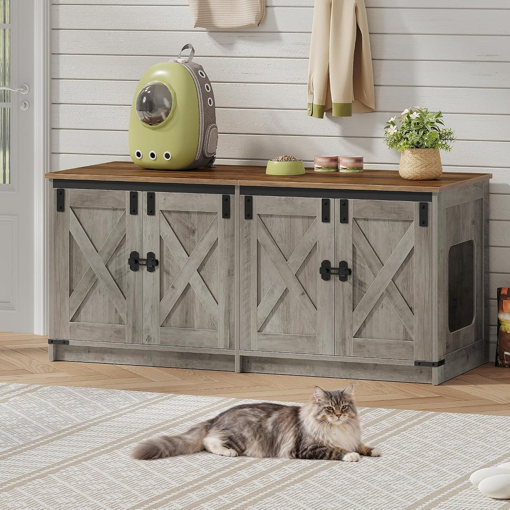 Cat Litter Box Enclosure for 2 Cats, Hidden Litter Box Furniture