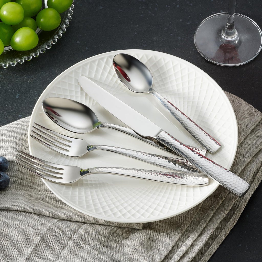 60-Piece Hammered 18/10 Stainless Steel Silverware Cutlery Set, Flatware Service for 12