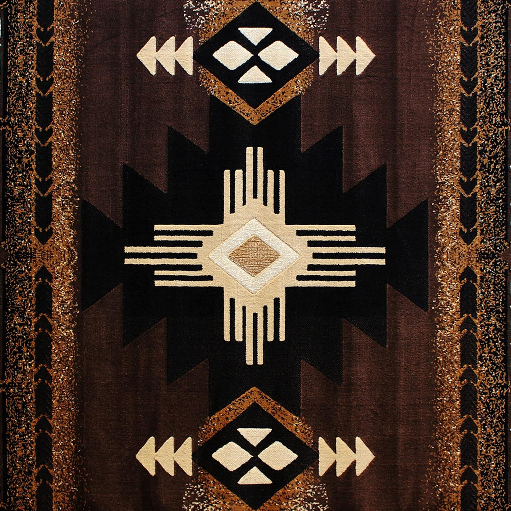 Mohave Traditional Southwestern Style Area Rug - Rustic Chocolate Accent Rug - - Olefin Fibers with Jute