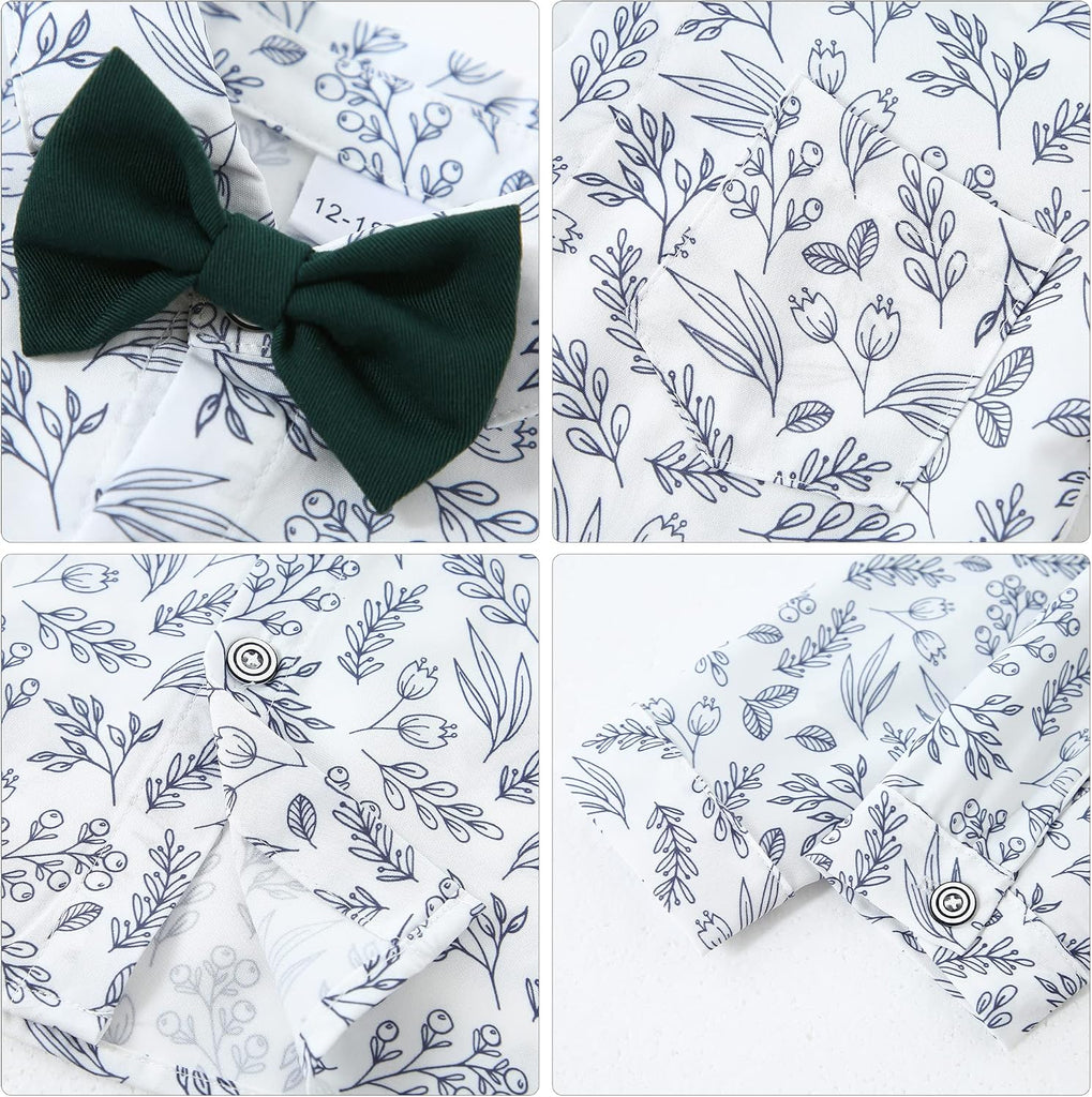 Toddler Baby Boy Clothes Suit Gentleman Wedding Outfits, Formal Dress Shirt+Bowtie+Vest+Boutonniere+Suspender Pants