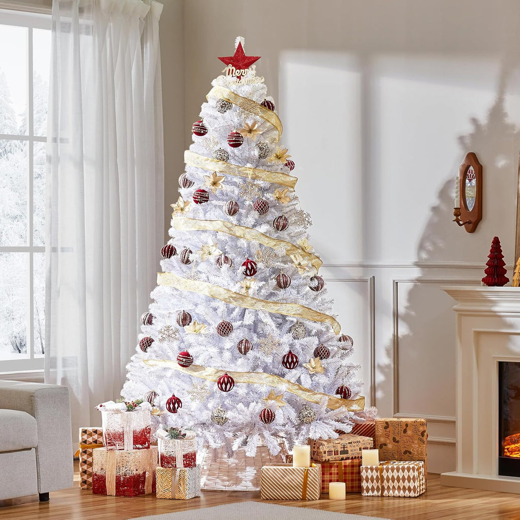 7.5ft Prelit Artificial Christmas Tree, 550 Warm Lights, White | 1354PVC tips fluff into an even, layered shape on a