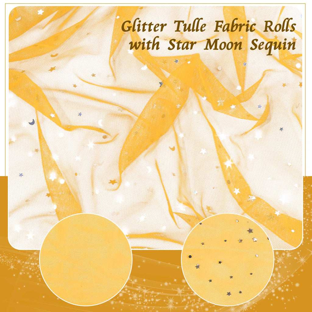 1 Yard Glitter Tulle, Star Moon Sequin, 54" Wide Gold