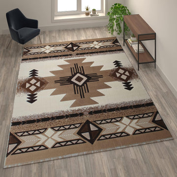 Mohave Traditional Southwestern Style Area Rug - Rustic Ivory Accent Rug - - Olefin Fibers with Jute Backing