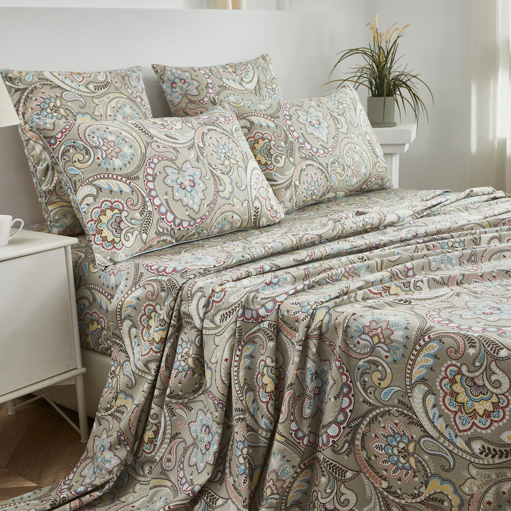 Paisley Sheets Set Twin XL Boho Paisley College Bedding Luxurious Bohemian Damask Dorm Bedding 100% Egyptian Cotton