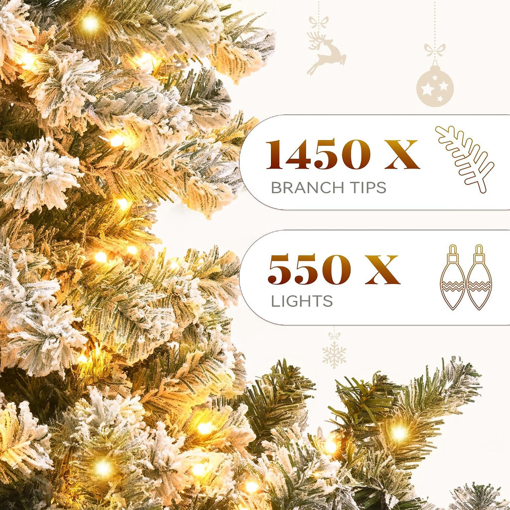 Prelit Snow Flocked Artificial Full Christmas Tree with Remote Control, Christmas Pine Tree with 11