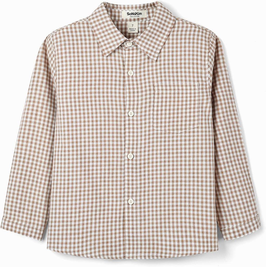 Boys Plaid Button Down Shirt Long Sleeve Lightweight Flannel Checkered Dress Shirts with Chest Pocket Gingham