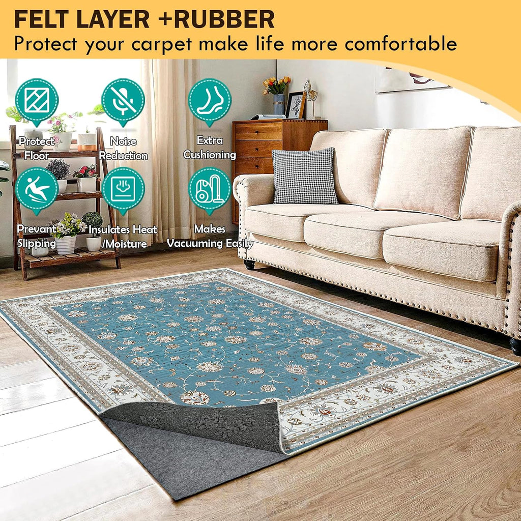 Waterproof Rug Pad 8x10 Ft, Under Area Carpet Padding, Non Slip Felt Rug Pads for Hardwood Floors, Protective