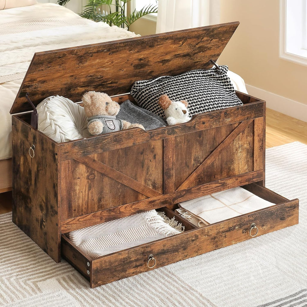 Storage Chest, 39.3" Toy Chest with Drawer, Wooden Storage Bench, Sturdy Entryway Bench Supports 220 lb, Shoe Bench