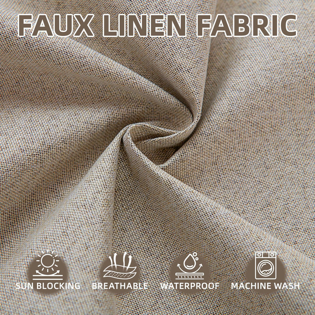 Waterproof Outdoor Curtains with Zipper 2 Panels Faux Linen Sun Blocking Blackout Privacy Patio Curtains Top & Bottom
