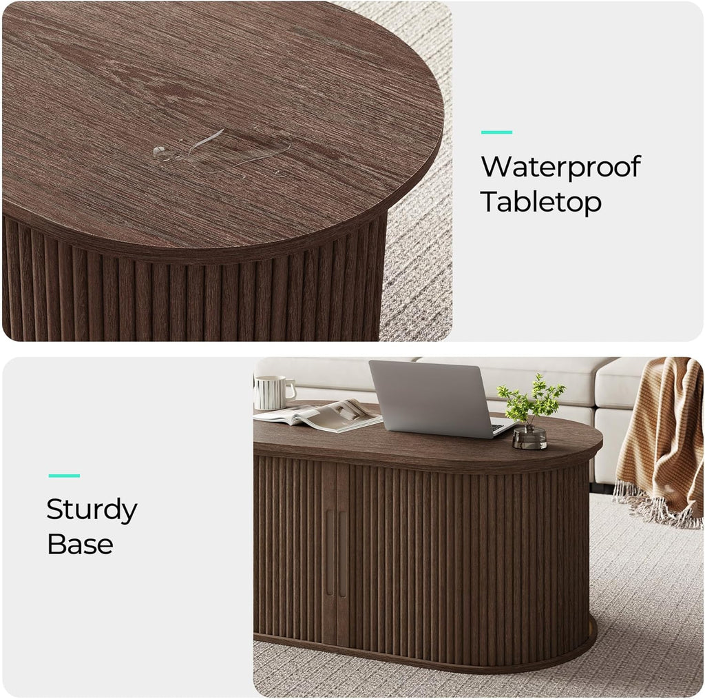 Lift Top Coffee Table, Oval Fluted Coffee Table with Storage