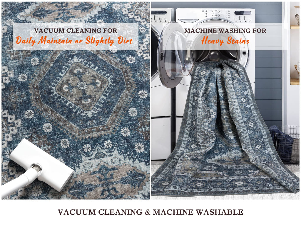 2'6"x8 Runner Rug Non Slip, Washable Rug Runners s Navy