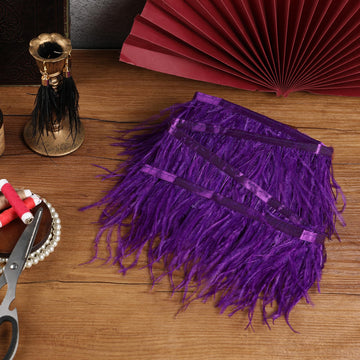 5-7inch Purple Ostrich Feather Trim for DIY Sewing Clothing,2Yards