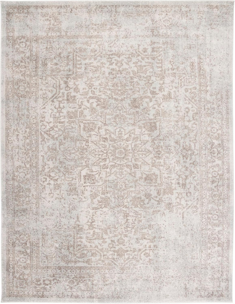 Area Rug 10x14 - Evoke - Large - Ivory & Taupe, Distressed Design, Non-Shedding & Easy to Clean