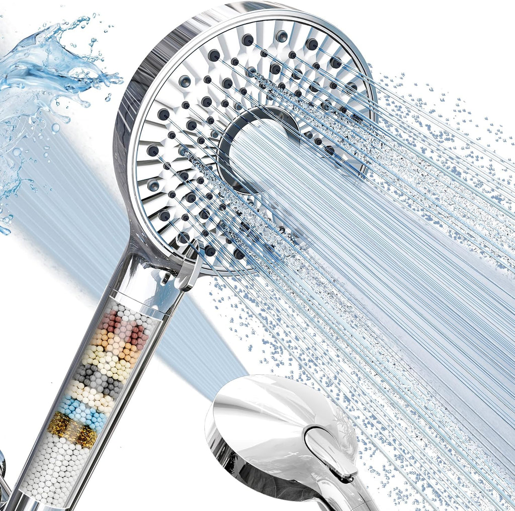 Filtered Shower Head with Handheld, High Pressure 10-Spd Detachable Chrome Showerhead with Stainless Hose
