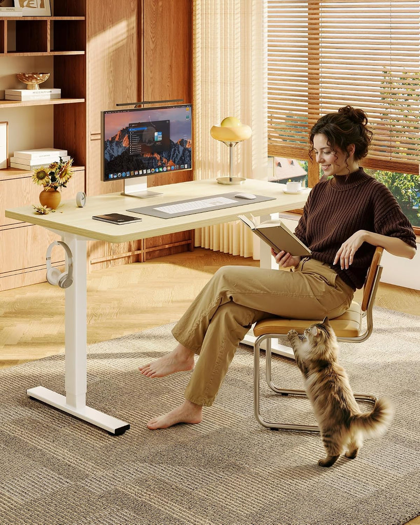 EN1 48"x30" One-Piece Standing Desk, White Wood Grain | 1" Thick Seamless Desktop, 176 LBS Capacity, Home Office Use