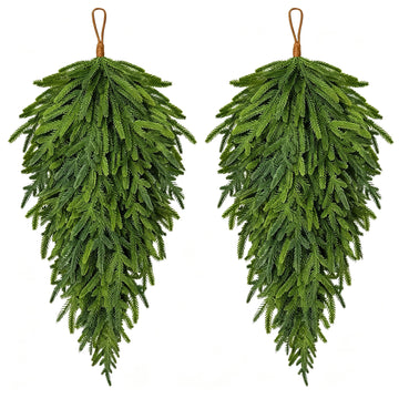2 Pcs Christmas Teardrop Swag, 28" Norfolk Pine Teardrop Door Swag