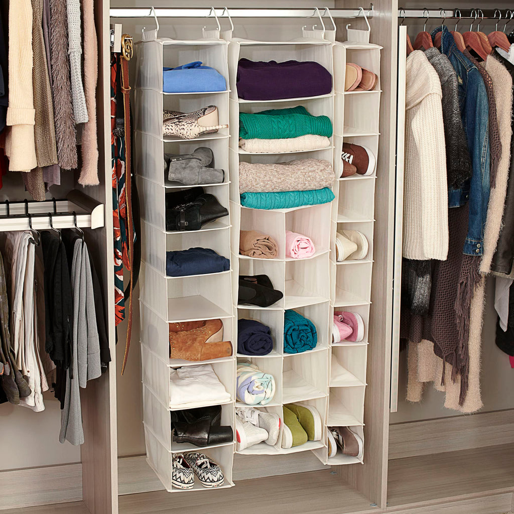Hanging Shoe Storage Organizer for Closets |10 Pocket Shelves | Natural Canvas
