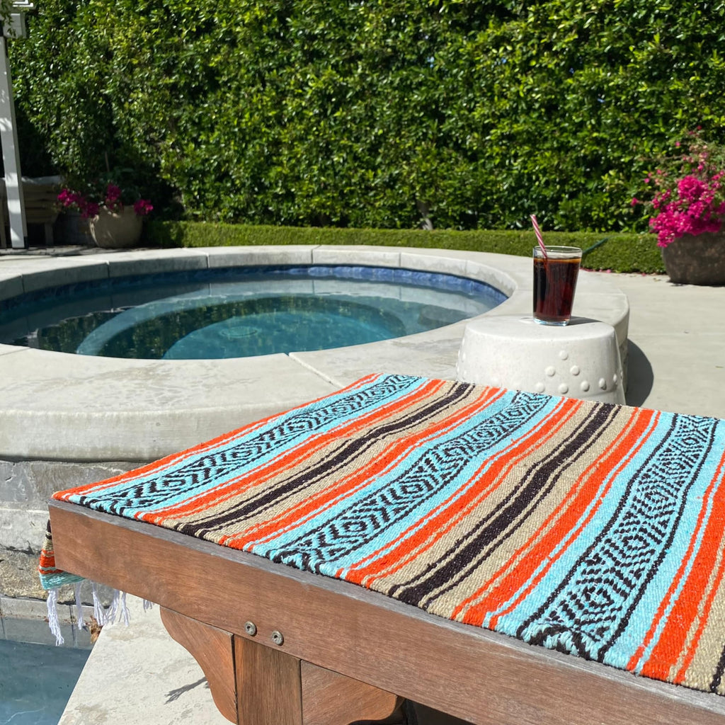 Classic Mexican Blanket, Large Authentic Woven Falsa Throw (70"x50"), Artisan Southwest Décor for Beach, Yoga