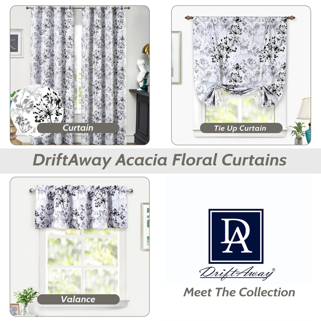 Acacia Floral Blossom Watercolor Printed 100 Percent Blackout Thermal Insulated Window Curtain Valance Rod Pocket