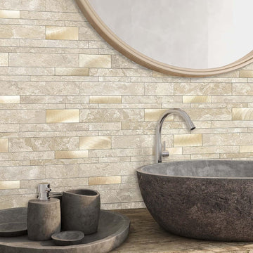 Peel and Stick Tile Stone Backsplash Wall(10pcs,Beige)