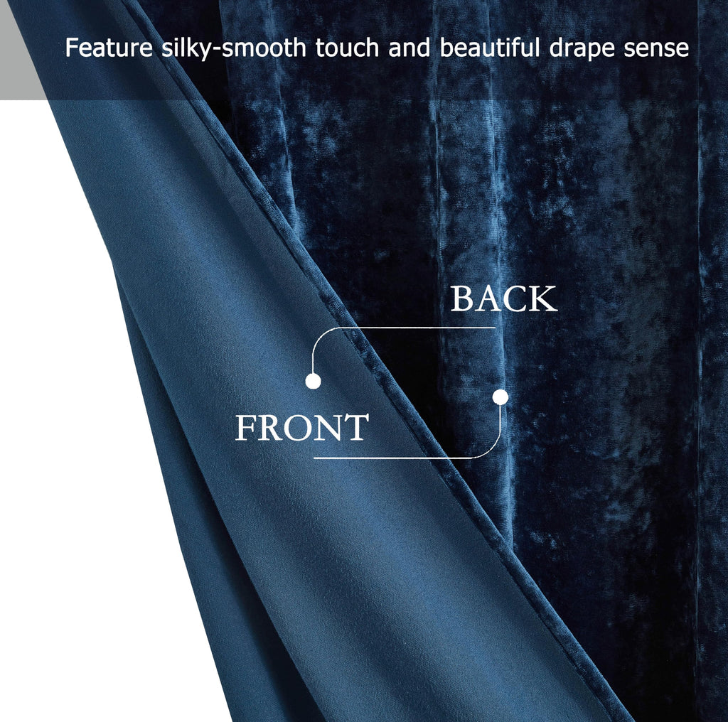 Lux Navy Blue Crushed Velvet Curtains 2 Panel Set - 84 inches Long Room Darkening Luxury Distressed Velvet Rod Pocket