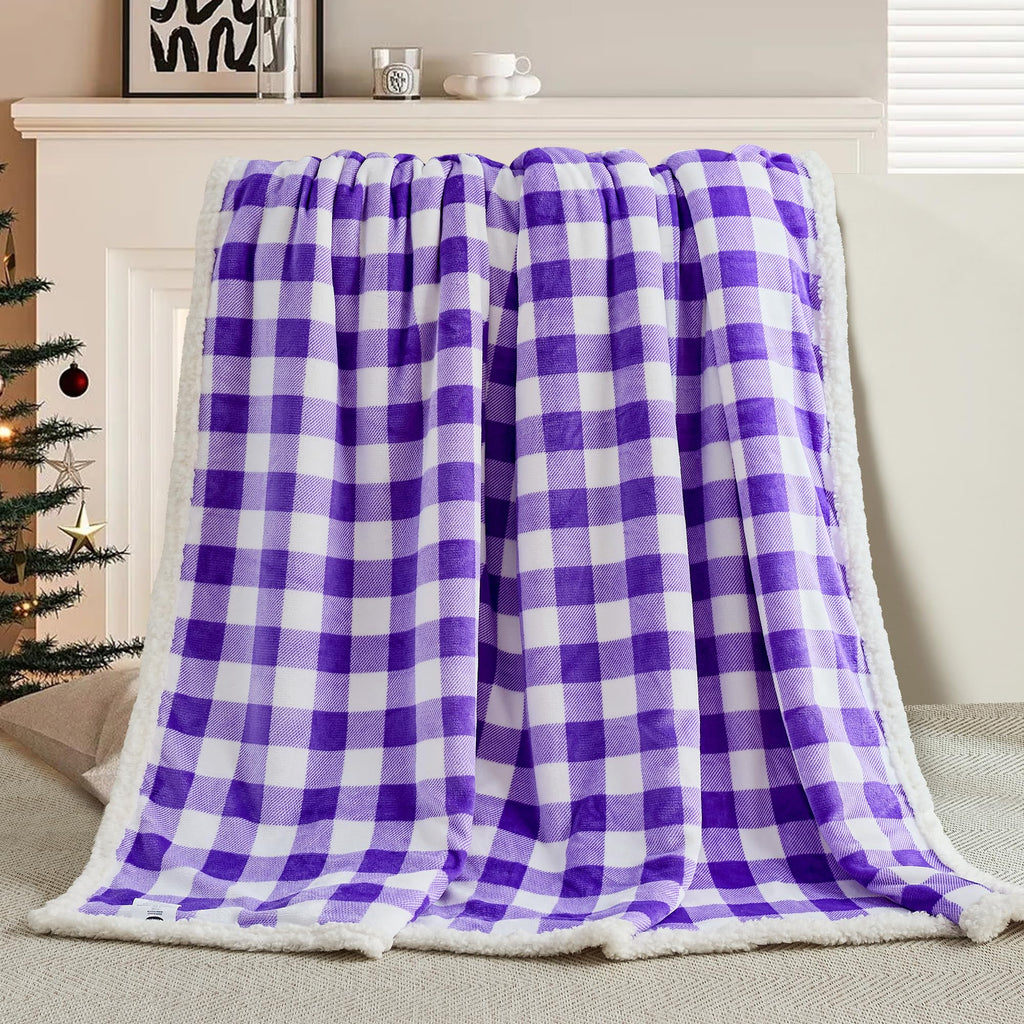 Christmas Sherpa Fleece Throw Blanket Soft Warm Buffalo Plaid